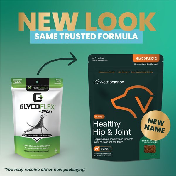 VetriScience GlycoFlex Sport Healthy Hip & Joint Chicken Flavored Chews with Glucosamine & Green-Lipped Mussel Joint Supplement for Dogs