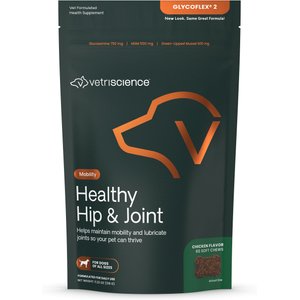 VetriScience GlycoFlex Sport Healthy Hip & Joint Chicken Flavored Chews with Glucosamine & Green-Lipped Mussel Joint Supplement for Dogs, 60 count