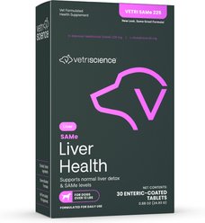 VetriScience VETRI SAMe 225 S-Adenosyl-Methionine Liver Detox Supplement Tablets Liver Supplement for Medium & Large Breed Dogs, 30 count