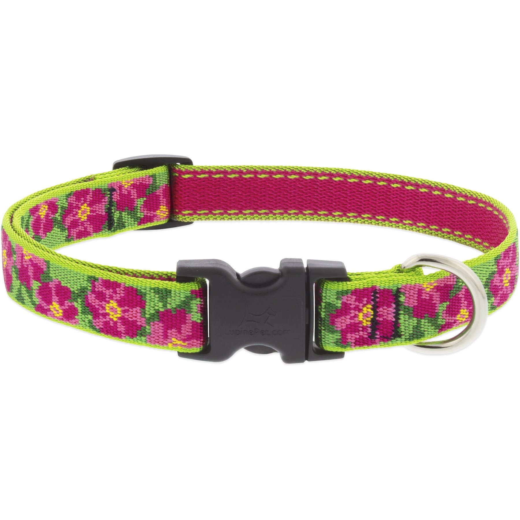 LupinePet Original Designs Petunias Nylon Standard Dog Collar, Large: 15 to 25-in neck, 3/4-in wide