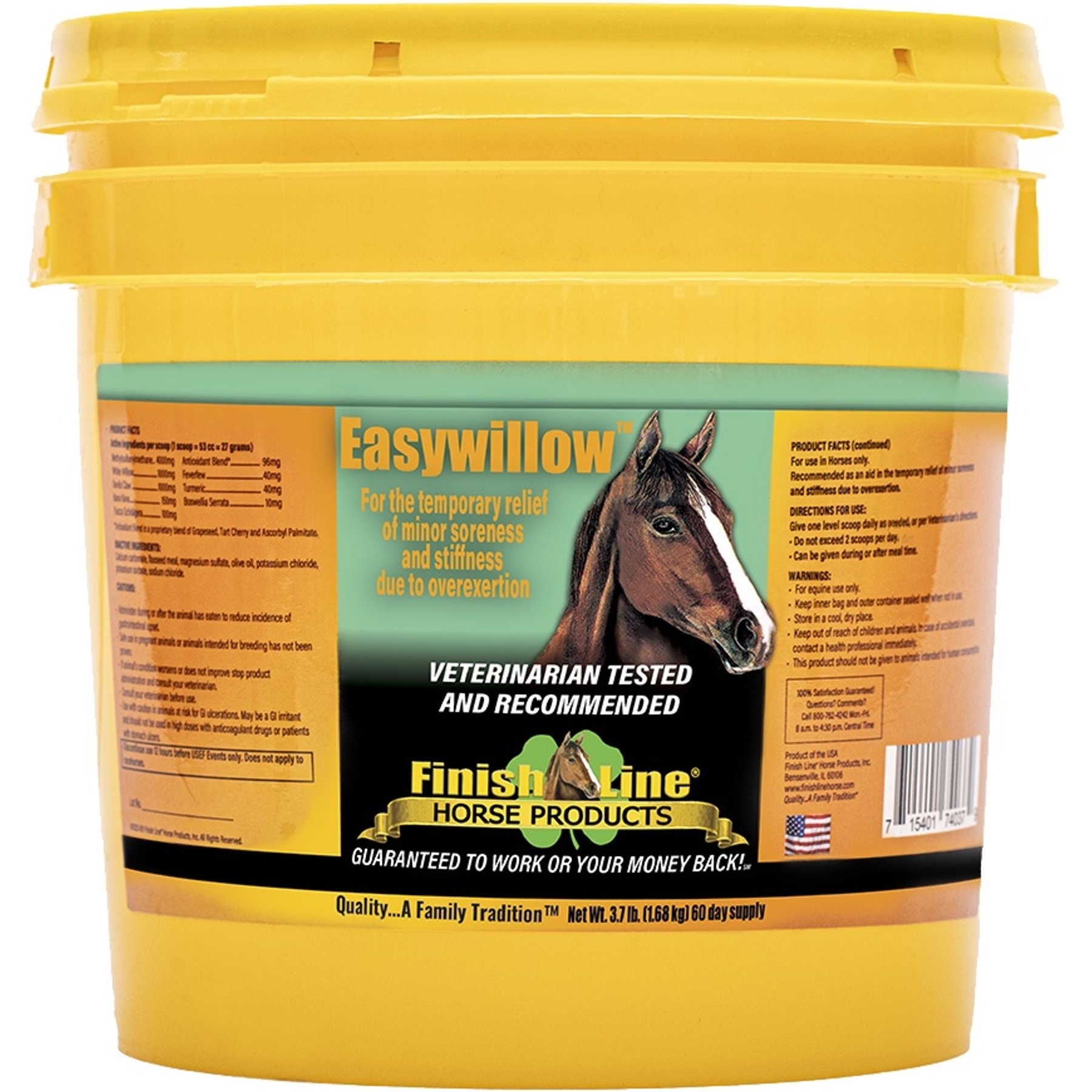 Finish Line Easywillow Soreness & Stiffness Powder Horse Supplement, 3.7-lb tub