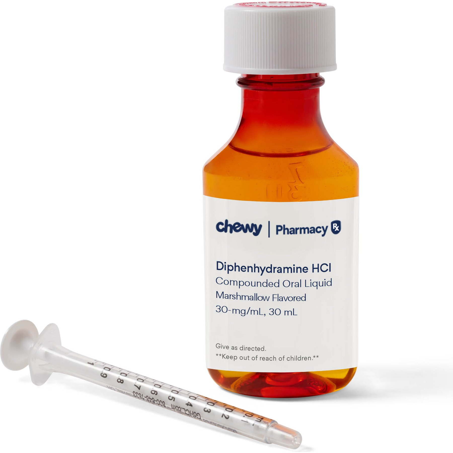 Diphenhydramine HCl Compounded Marshmallow Oral Oil Suspension, 30 mg/mL, 30 mL for Veterinary use