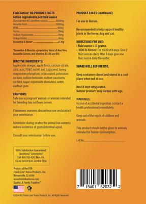 Show full view: Finish Line Fluid Action HA liquid Horse Supplement, 32-fl oz bottle slide 2 of 3