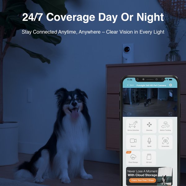 Show full view: INSTACHEW Purrsight 360 Degree Wi-Fi Security Cat & Dog Pet Camera, White slide 3 of 10