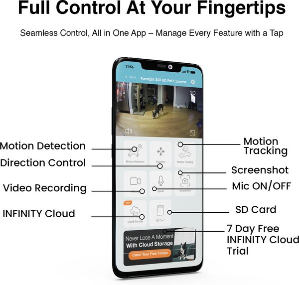 Show full view: INSTACHEW Purrsight 360 Degree Wi-Fi Security Cat & Dog Pet Camera, White slide 6 of 10