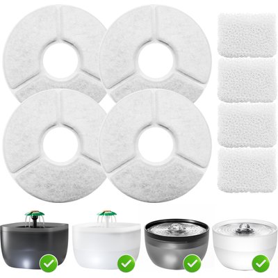 Casfuy Casfuy W8 & W7 & W8LE Pet Water Fountain Replacement Filters & Sponges, White, 4 count