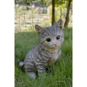 Hi-Line Gift Sitting Kitten Statue, 8-in, Gray & White