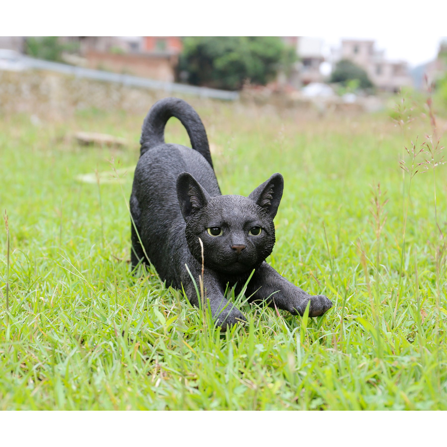 Hi-Line Gift Stretching Cat Statue, 9.37-in, Black