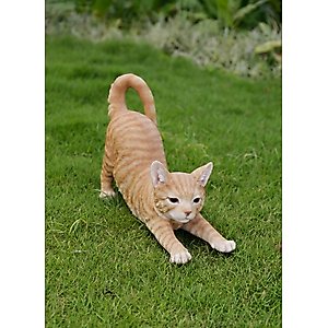 Hi-Line Gift Stretching Cat Statue, 9.37-in, Orange