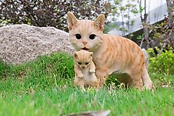 Hi-Line Gift Mother Carrying Kitten Cat Statue, Orange, 10.25-in