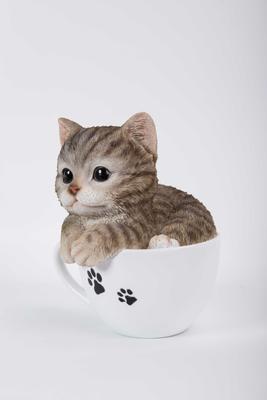 Show full view: Hi-Line Gift Teacup Kitten Statue, 5.75-in, Gray & White slide 3 of 8