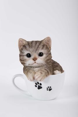 Show full view: Hi-Line Gift Teacup Kitten Statue, 5.75-in, Gray & White slide 2 of 8