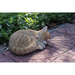 Hi-Line Gift Sleeping Cat Statue, Orange & Tan, 4.45-in