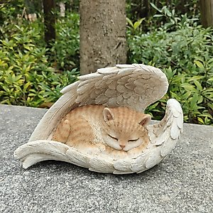 Hi-Line Gift Memorial Orange Tabby Polyresin Angel Cat Statue, 4.8-in