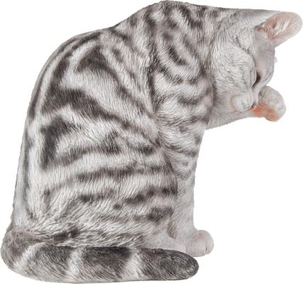 Show full view: Hi-Line Gift American Shorthair Tabby Washing Cat Statue, 10.25-in, Gray slide 4 of 7