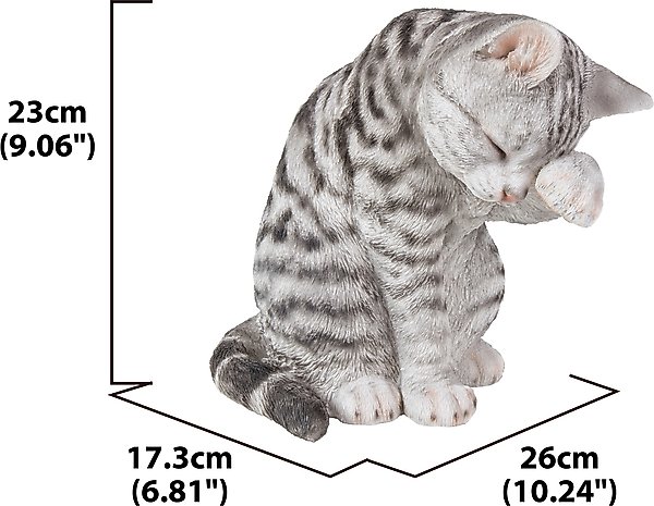Show full view: Hi-Line Gift American Shorthair Tabby Washing Cat Statue, 10.25-in, Gray slide 6 of 7