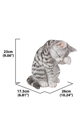 Show full view: Hi-Line Gift American Shorthair Tabby Washing Cat Statue, 10.25-in, Gray slide 6 of 7