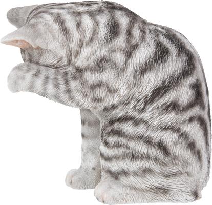Show full view: Hi-Line Gift American Shorthair Tabby Washing Cat Statue, 10.25-in, Gray slide 3 of 7