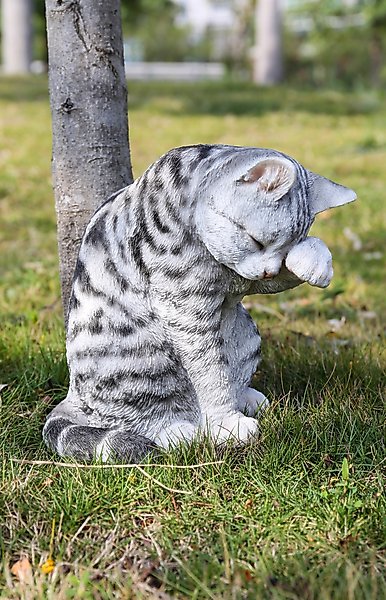 Show full view: Hi-Line Gift American Shorthair Tabby Washing Cat Statue, 10.25-in, Gray slide 1 of 7