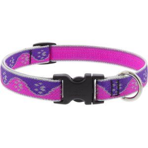LupinePet Paws Nylon Reflective Dog Collar, Pink, Small: 9 to 14-in neck, 3/4-in wide