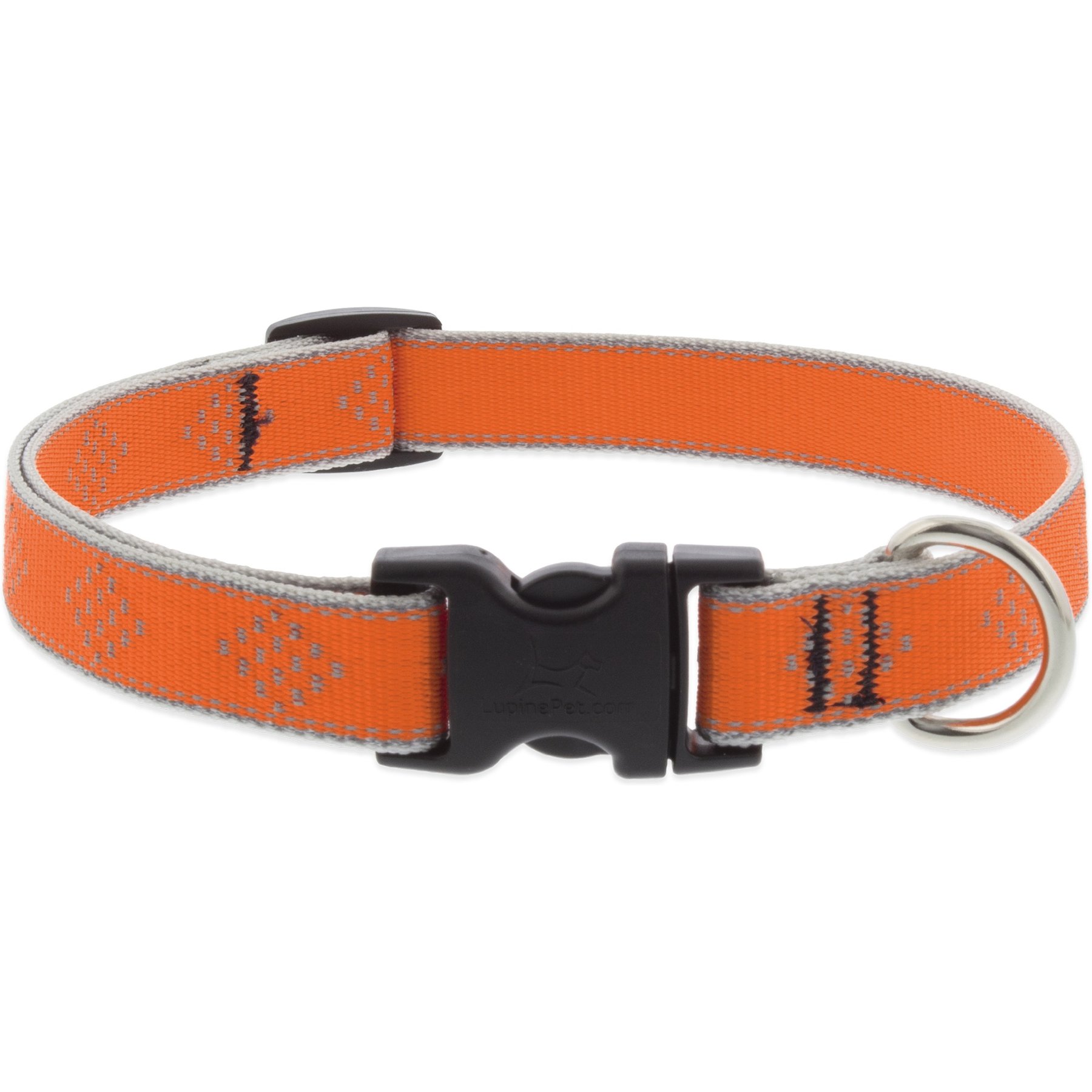 LupinePet Diamonds Nylon Reflective Dog Collar, Orange, Medium: 13 to 22-in neck, 3/4-in wide