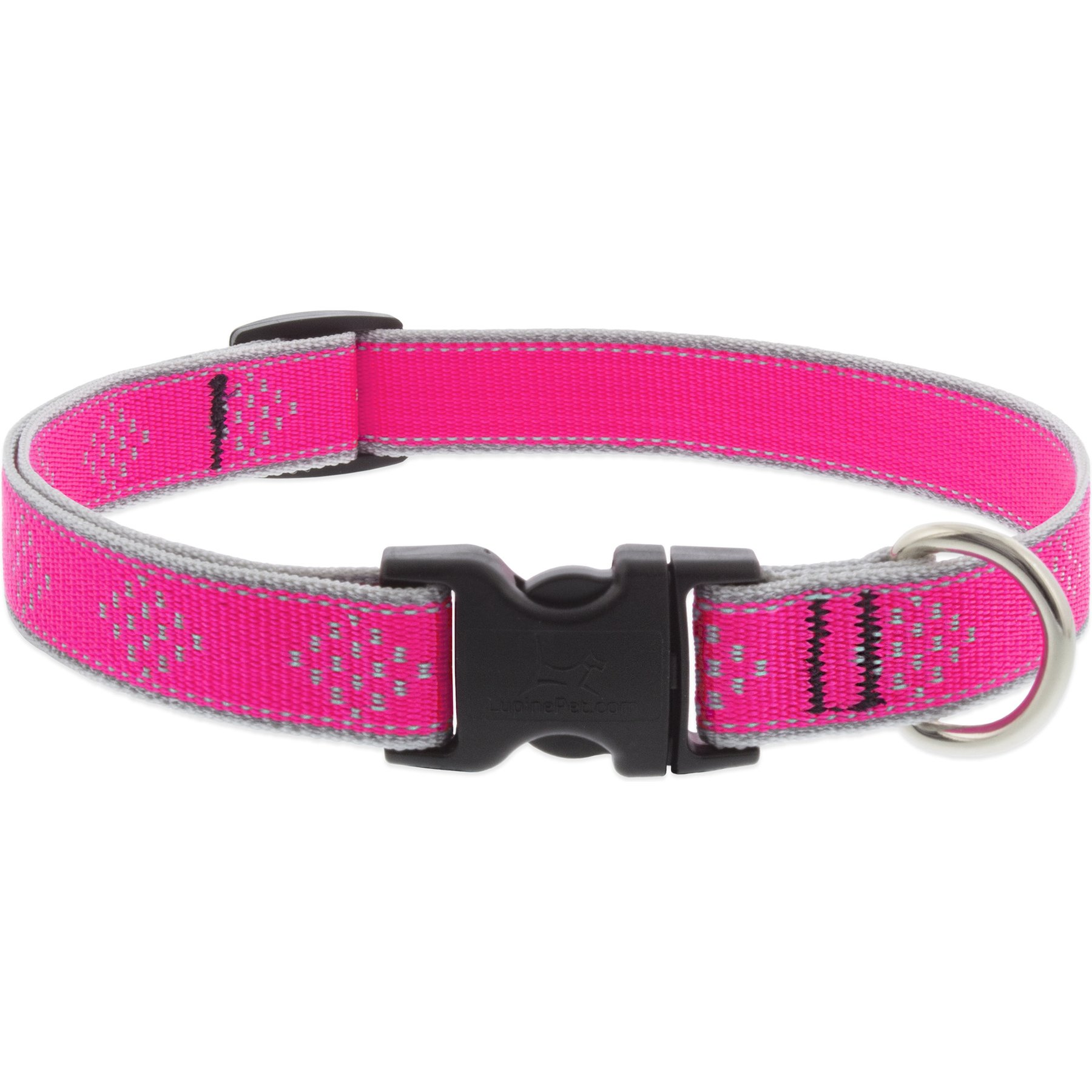 LupinePet Diamonds Nylon Reflective Dog Collar, Pink, Large: 15 to 25-in neck, 3/4-in wide
