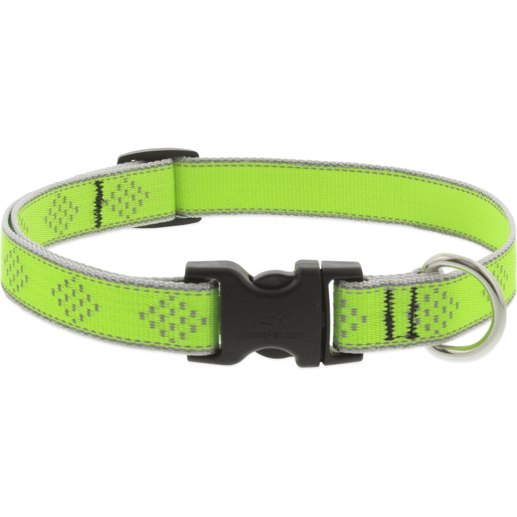 LupinePet Diamonds Nylon Reflective Dog Collar, Green, Large: 15 to 25-in neck, 3/4-in wide
