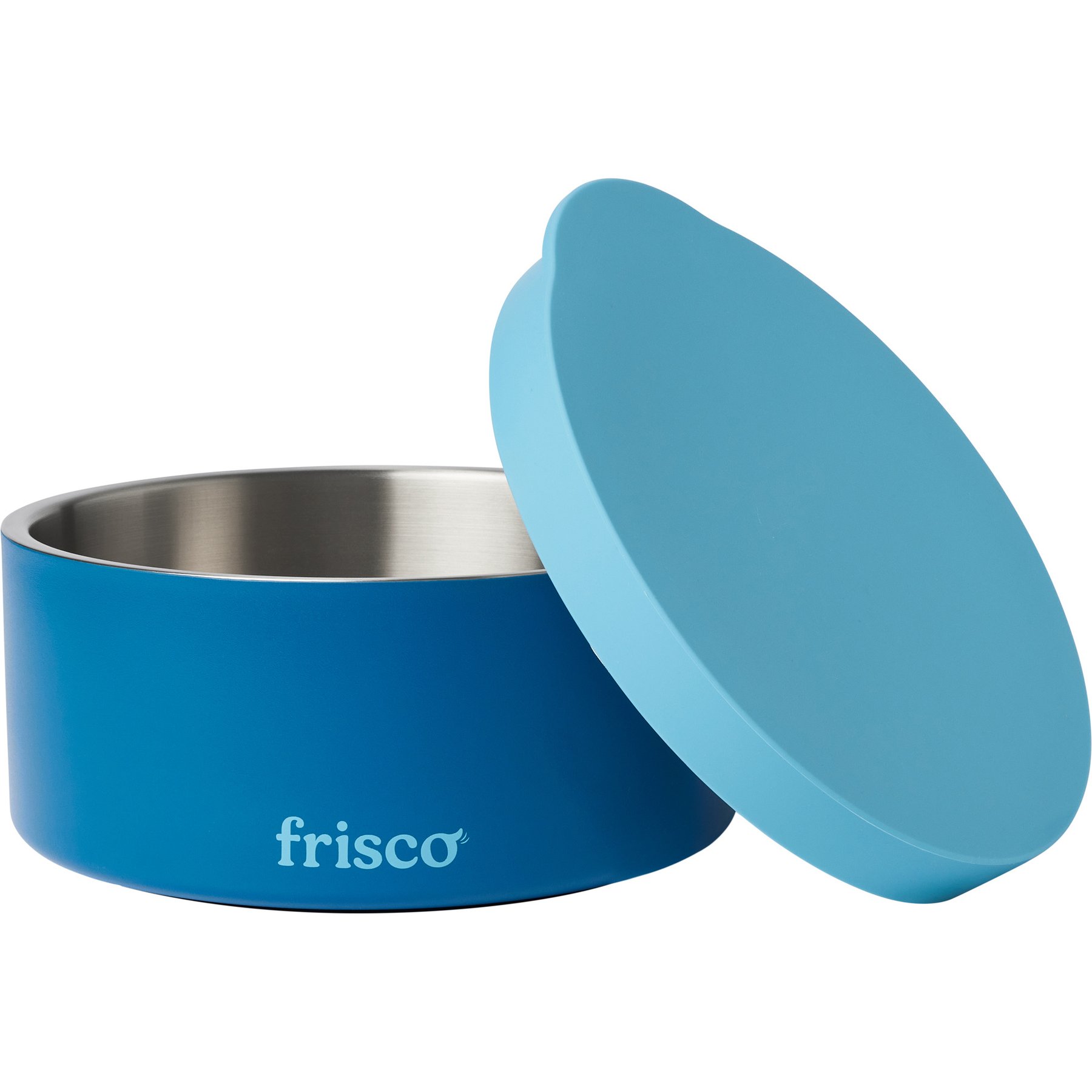 Frisco Double Insulated Non-skid Stainless Steel Dog Bowl With Lid, Blue, Large: 8 cup