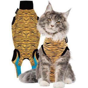 Suitical Recovery Suit Cat Apparel, Tiger Print, Small