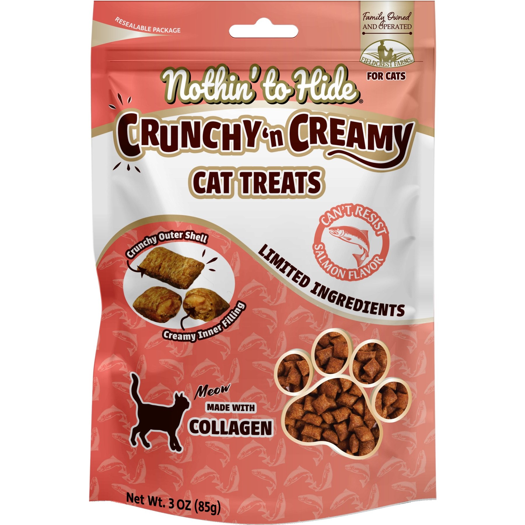 Fieldcrest Farms Nothin' to Hide Collagen Salmon Flavor Crunchy Cat Treats, 3-oz bag