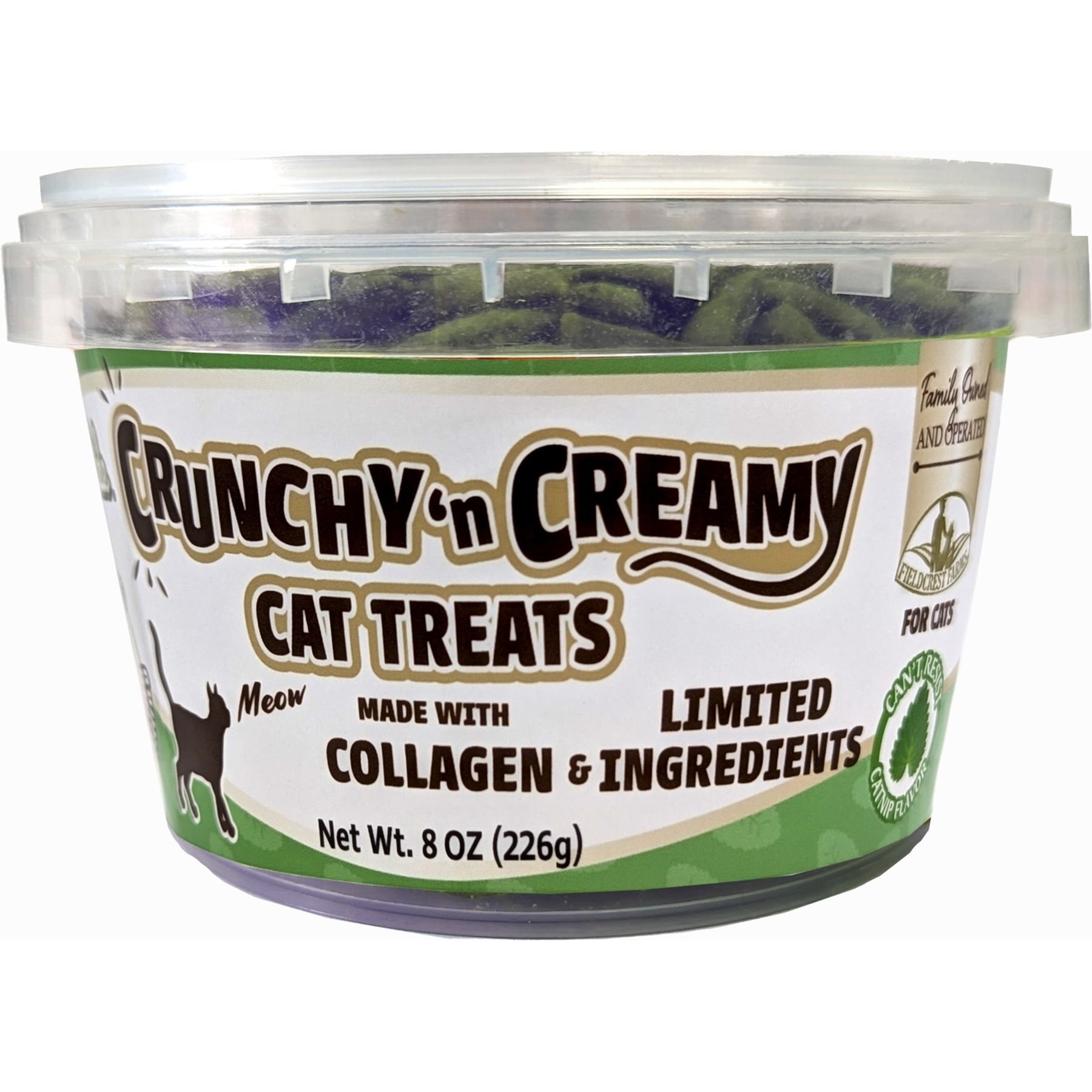 Fieldcrest Farms Nothin' to Hide Collagen Catnip Flavor Crunchy Cat Treats, 8-oz tub