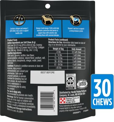 Show full view: Purina Pro Plan Veterinary Diets Skin Care Soft Chew Supplement for Dogs, 30 count slide 3 of 10