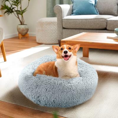 Show full view: Precious Tails Super Lux Fur Bolster Cat & Dog Bed, Ice Gray, Medium slide 7 of 9