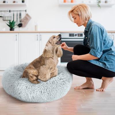 Show full view: Precious Tails Super Lux Fur Bolster Cat & Dog Bed, Ice Gray, Medium slide 5 of 9