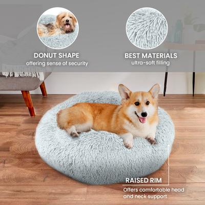 Show full view: Precious Tails Super Lux Fur Bolster Cat & Dog Bed, Ice Gray, Medium slide 4 of 9