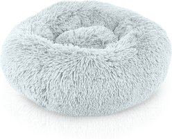 Precious Tails Super Lux Fur Bolster Cat & Dog Bed, Ice Gray, Large