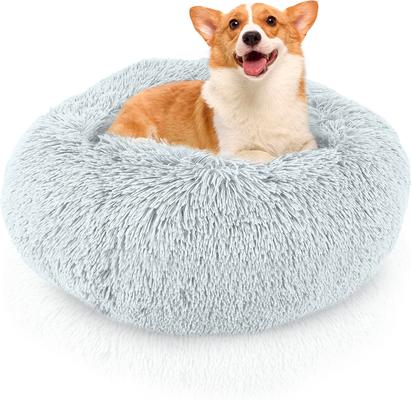 Show full view: Precious Tails Super Lux Fur Bolster Cat & Dog Bed, Ice Gray, Large slide 2 of 9