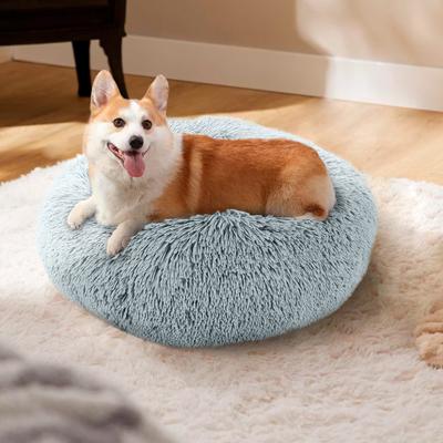 Show full view: Precious Tails Super Lux Fur Bolster Cat & Dog Bed, Ice Gray, Medium slide 6 of 9