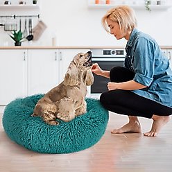 Precious Tails Super Lux Fur Bolster Cat & Dog Bed, Teal, Large slide 2 of 7