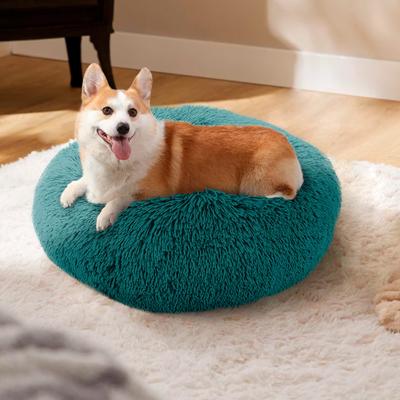 Show full view: Precious Tails Super Lux Fur Bolster Cat & Dog Bed, Teal, Large slide 6 of 9