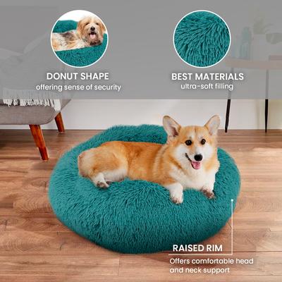Show full view: Precious Tails Super Lux Fur Bolster Cat & Dog Bed, Teal, Large slide 4 of 9