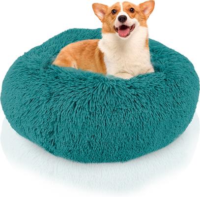 Show full view: Precious Tails Super Lux Fur Bolster Cat & Dog Bed, Teal, Large slide 2 of 9