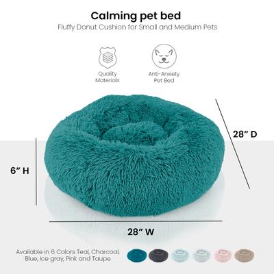 Show full view: Precious Tails Super Lux Fur Bolster Cat & Dog Bed, Teal, Large slide 3 of 9