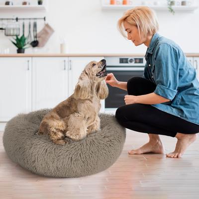 Show full view: Precious Tails Super Lux Fur Bolster Cat & Dog Bed, Taupe, Large slide 6 of 10