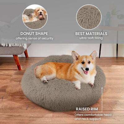 Show full view: Precious Tails Super Lux Fur Bolster Cat & Dog Bed, Taupe, Large slide 5 of 10