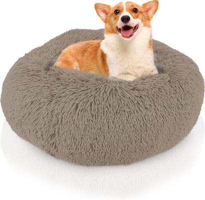 Show full view: Precious Tails Super Lux Fur Bolster Cat & Dog Bed, Taupe, Large slide 3 of 10