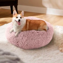 Precious Tails Super Lux Fur Bolster Cat & Dog Bed, Pink, Large slide 2 of 7