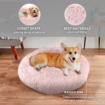 Show full view: Precious Tails Super Lux Fur Bolster Cat & Dog Bed, Pink, Large slide 4 of 9