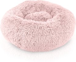 Precious Tails Super Lux Fur Bolster Cat & Dog Bed, Pink, Medium