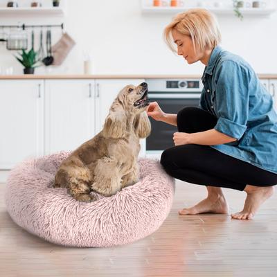 Show full view: Precious Tails Super Lux Fur Bolster Cat & Dog Bed, Pink, Large slide 5 of 9